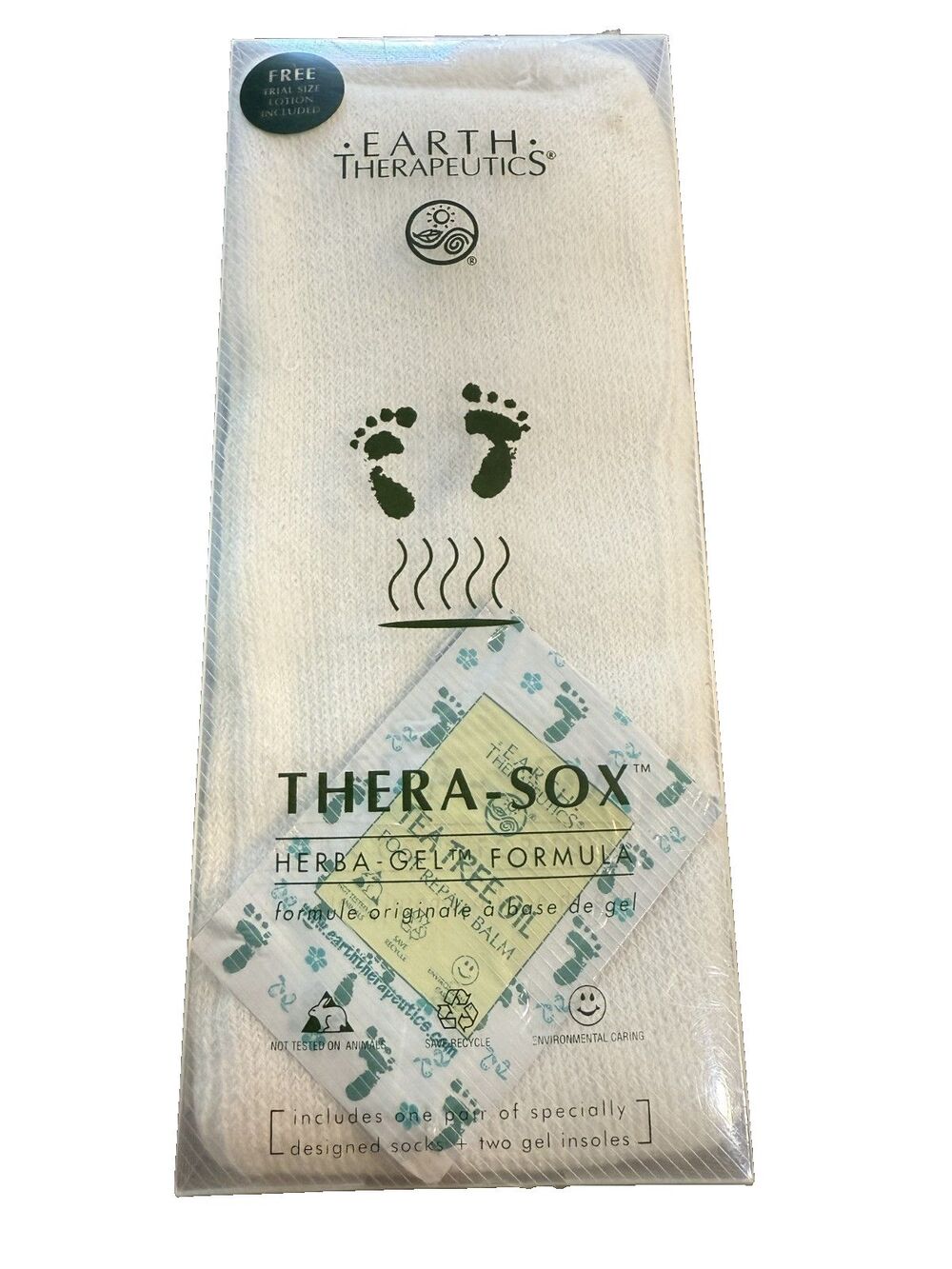 Earth Therapeutics Thera-Sox Heat Therapy Socks + Herba-Gel Insoles Open Box New